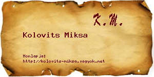 Kolovits Miksa névjegykártya
